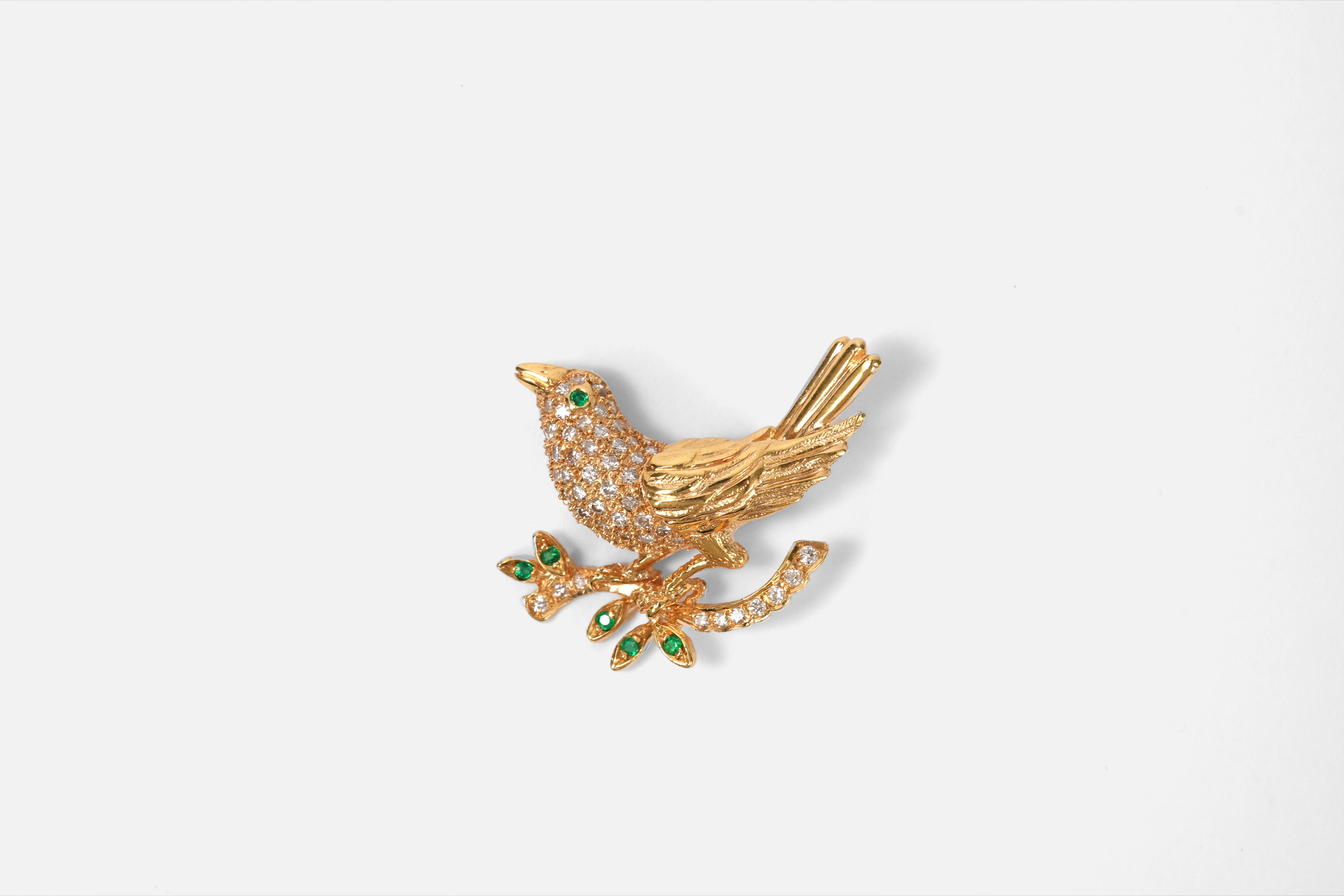 超レア• 完売品　[Vendome]文鳥&ナデシコ タックピンブローチ 夜・幻想的な鳥の七宝焼ブローチ(シャガール風) - 七宝焼の工房