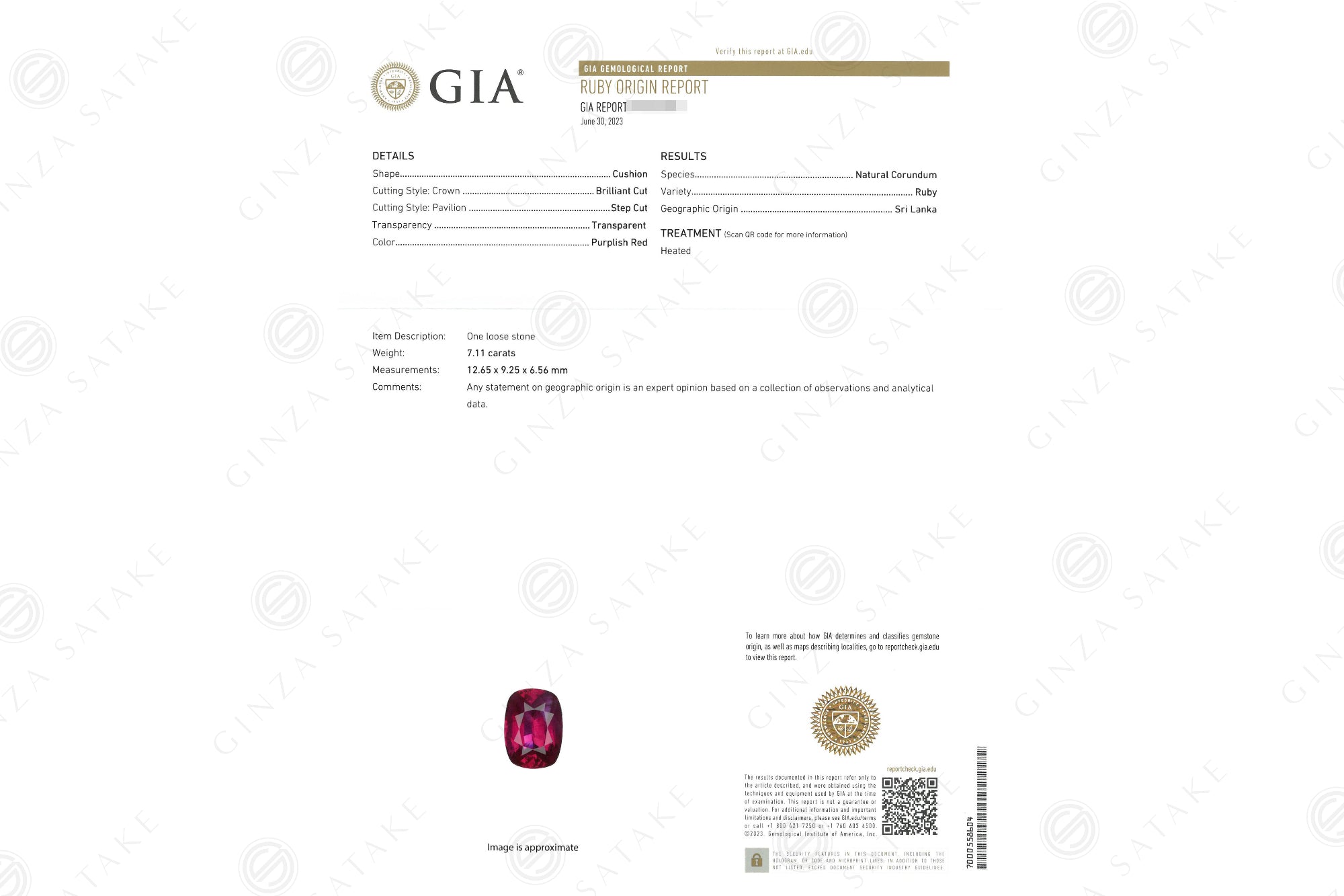 ルビールース（7.114ct） – GINZA SATAKE